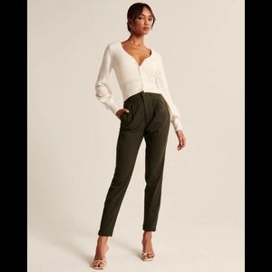 Dark Olive Green Menswear Taper Ankle Pants